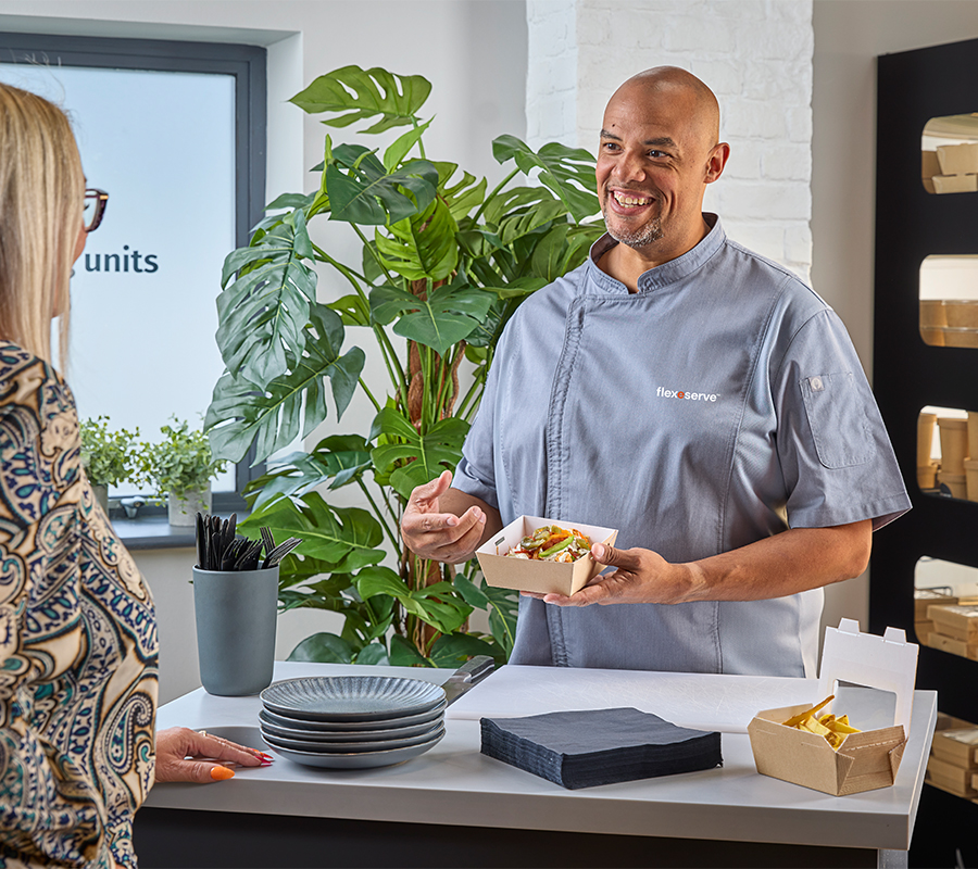 Sean Landrum, Flexeserve Culinary Director, showcasing products